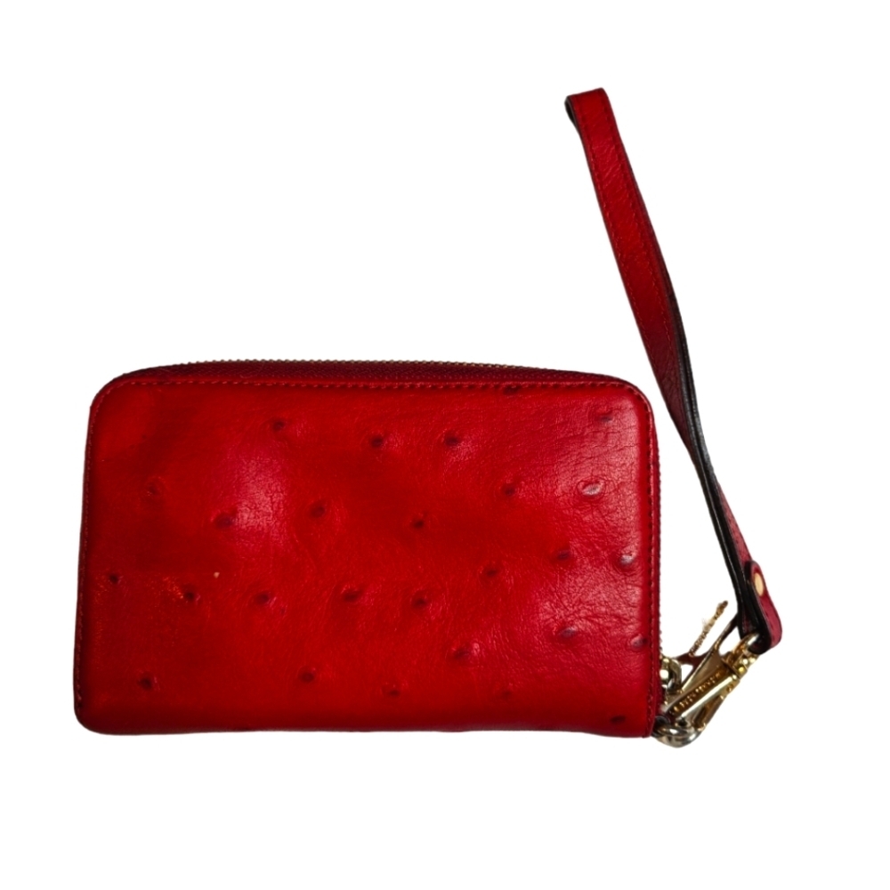 Michael Kors Red Ostrich Leather Zip Around Wristlet - Picture 2 of 7